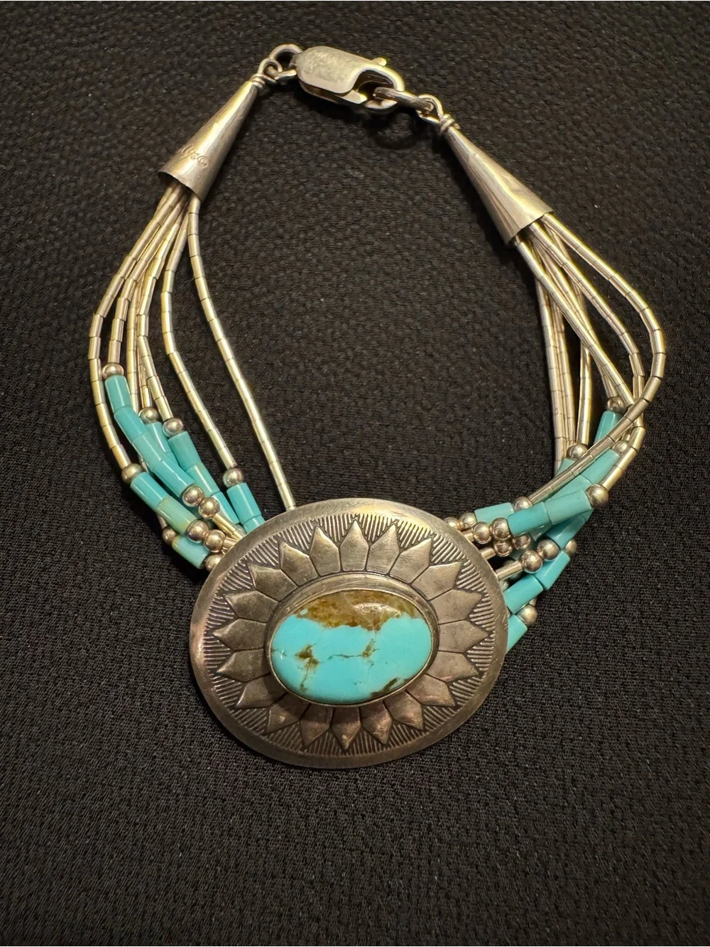 Sterling Silver Turquoise 5 Strand Southwestern Bracelet 6.5” - QT